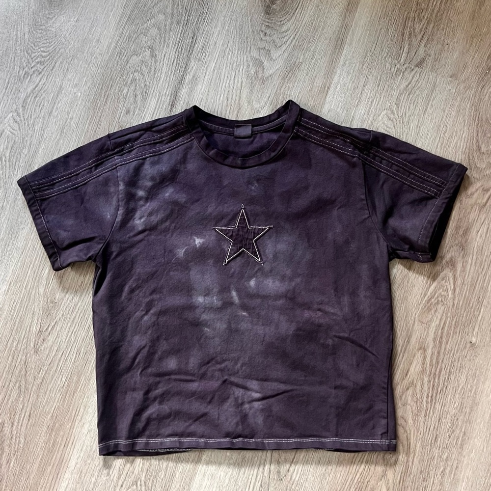 Star Embroidered cropped Tee tiedye Black
